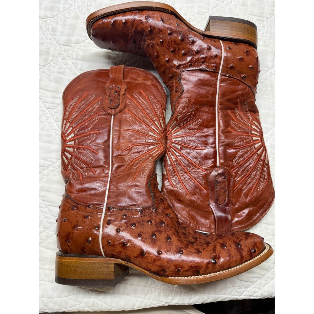 Westerly Trends Cowboy Boots Mens 10 Brown Ostrich Print Western Square Toe - Picture 2 of 11